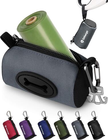 Gobeigo Dog Poop Bag Holder for Leash, Large Opening for Easy Pull Out, Doggy Poo Bag Dispenser with Used Waste Bag Carrier Suitable for Any Retractable Leash with 15 Unscented Bags (Black) in Kuwait