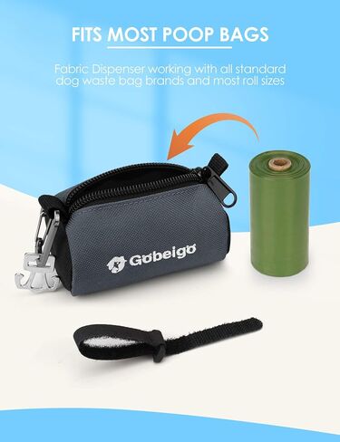 Gobeigo Dog Poop Bag Holder for Leash, Large Opening for Easy Pull Out, Doggy Poo Bag Dispenser with Used Waste Bag Carrier Suitable for Any Retractable Leash with 15 Unscented Bags (Black) in Kuwait
