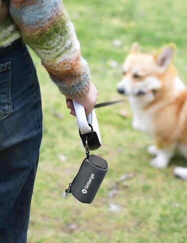 Gobeigo Dog Poop Bag Holder for Leash, Large Opening for Easy Pull Out, Doggy Poo Bag Dispenser with Used Waste Bag Carrier Suitable for Any Retractable Leash with 15 Unscented Bags (Black) in Kuwait