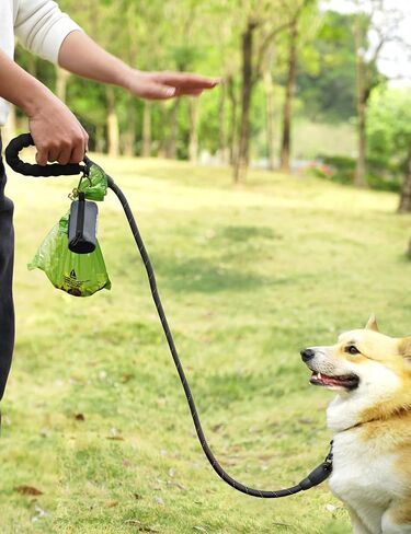 Gobeigo Dog Poop Bag Holder for Leash, Large Opening for Easy Pull Out, Doggy Poo Bag Dispenser with Used Waste Bag Carrier Suitable for Any Retractable Leash with 15 Unscented Bags (Black) in Kuwait