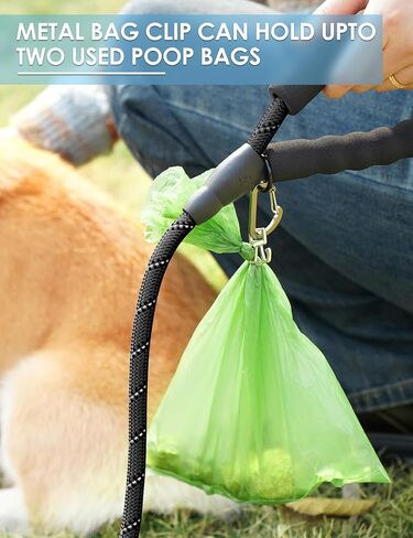 Gobeigo Dog Poop Bag Holder for Leash, Large Opening for Easy Pull Out, Doggy Poo Bag Dispenser with Used Waste Bag Carrier Suitable for Any Retractable Leash with 15 Unscented Bags (Black) in Kuwait