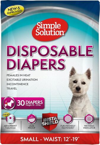 Simple Solution Disposable Dog Diapers, Female Dog Diapers, Puppy Potty Training, Incontinence and Heat Cycle Protection, Large Diapers for Dogs, 18-27 Inch Waist, 30 Count in Kuwait
