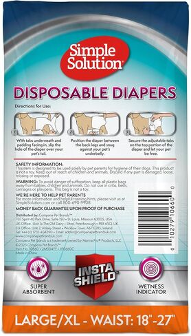 Simple Solution Disposable Dog Diapers, Female Dog Diapers, Puppy Potty Training, Incontinence and Heat Cycle Protection, Large Diapers for Dogs, 18-27 Inch Waist, 30 Count in Kuwait