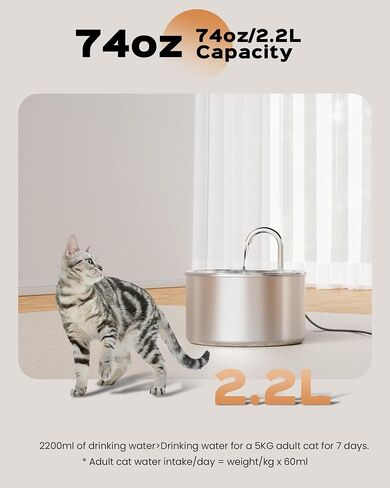 Cat Water Fountain Stainless Steel: Pet Water Fountains Indoor Metal Automatic Cat/Dog Waterer Bowls Faucet Bottle Watering Pets 24/7 Running Water Dispenser for Drinking in Saudi Arabia