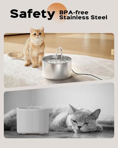 Cat Water Fountain Stainless Steel: Pet Water Fountains Indoor Metal Automatic Cat/Dog Waterer Bowls Faucet Bottle Watering Pets 24/7 Running Water Dispenser for Drinking in Saudi Arabia