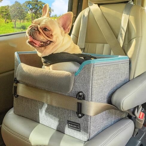 PETSFIT Dog Car Seats for Small Dogs, Portable Dog Booster Car Seat with Patent Safe Buckles, Clip-On Leash, Suitable for Small Pets Up to 25lbs (Grey) in Kuwait
