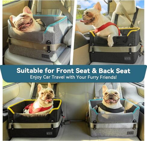 PETSFIT Dog Car Seats for Small Dogs, Portable Dog Booster Car Seat with Patent Safe Buckles, Clip-On Leash, Suitable for Small Pets Up to 25lbs (Grey) in Kuwait