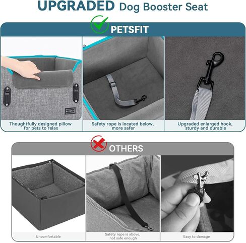PETSFIT Dog Car Seats for Small Dogs, Portable Dog Booster Car Seat with Patent Safe Buckles, Clip-On Leash, Suitable for Small Pets Up to 25lbs (Grey) in Kuwait