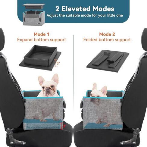 PETSFIT Dog Car Seats for Small Dogs, Portable Dog Booster Car Seat with Patent Safe Buckles, Clip-On Leash, Suitable for Small Pets Up to 25lbs (Grey) in Kuwait