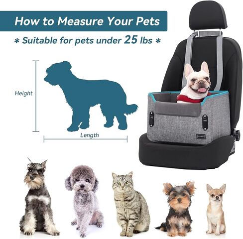 PETSFIT Dog Car Seats for Small Dogs, Portable Dog Booster Car Seat with Patent Safe Buckles, Clip-On Leash, Suitable for Small Pets Up to 25lbs (Grey) in Kuwait