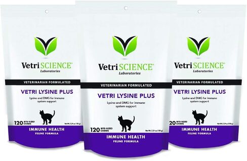 VetriScience Vetri Lysine Plus - 120 مضغ - مكملات وفيتامينات لدعم مناعة القطط مع L-Lysine وDMG للمناعة وصحة الجهاز التنفسي in Saudi Arabia