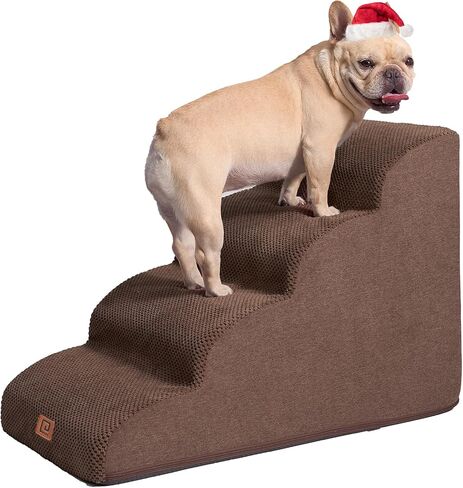 EHEYCIGA Curved Foldable Dog Stairs Ramp for Small Dogs 16" H, 3-Step Dog Steps for Couch Sofa and Chair, Pet Stairs for Cats, Non-Slip Balanced Pet Steps Indoor, Grey in Kuwait