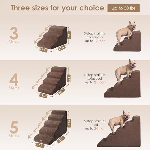 EHEYCIGA Curved Foldable Dog Stairs Ramp for Small Dogs 16" H, 3-Step Dog Steps for Couch Sofa and Chair, Pet Stairs for Cats, Non-Slip Balanced Pet Steps Indoor, Grey in Kuwait