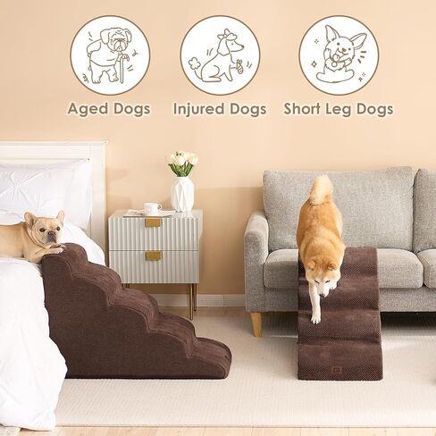 EHEYCIGA Curved Foldable Dog Stairs Ramp for Small Dogs 16" H, 3-Step Dog Steps for Couch Sofa and Chair, Pet Stairs for Cats, Non-Slip Balanced Pet Steps Indoor, Grey in Kuwait