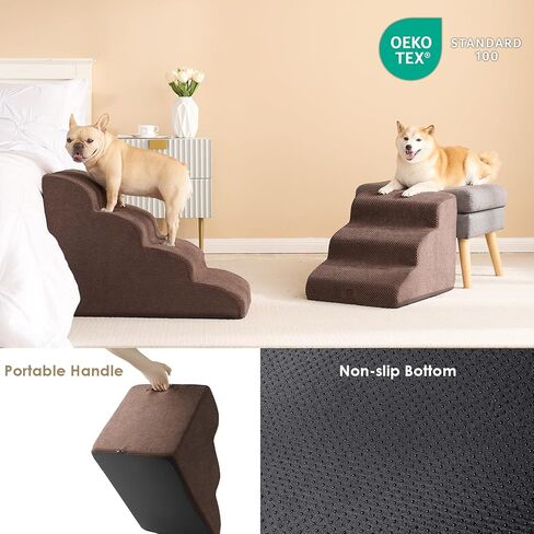 EHEYCIGA Curved Foldable Dog Stairs Ramp for Small Dogs 16" H, 3-Step Dog Steps for Couch Sofa and Chair, Pet Stairs for Cats, Non-Slip Balanced Pet Steps Indoor, Grey in Kuwait