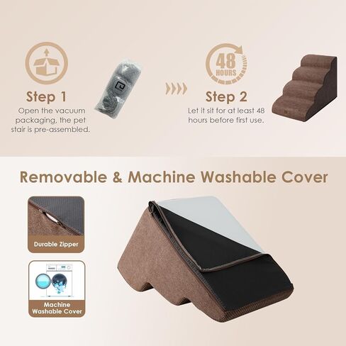EHEYCIGA Curved Foldable Dog Stairs Ramp for Small Dogs 16" H, 3-Step Dog Steps for Couch Sofa and Chair, Pet Stairs for Cats, Non-Slip Balanced Pet Steps Indoor, Grey in Kuwait