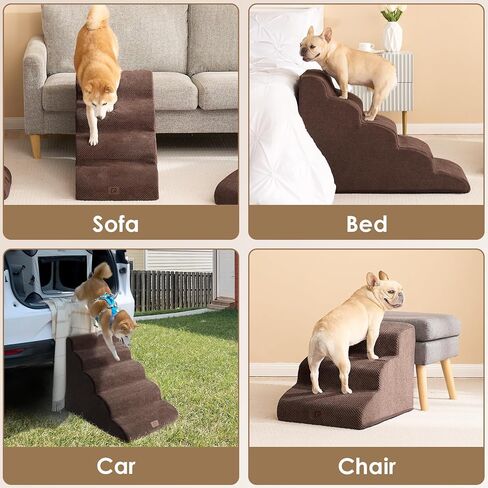 EHEYCIGA Curved Foldable Dog Stairs Ramp for Small Dogs 16" H, 3-Step Dog Steps for Couch Sofa and Chair, Pet Stairs for Cats, Non-Slip Balanced Pet Steps Indoor, Grey in Kuwait