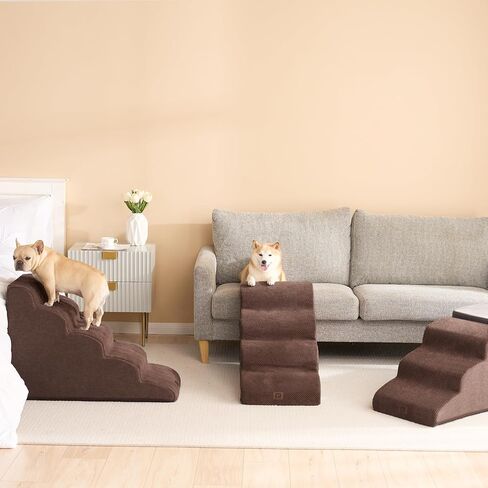 EHEYCIGA Curved Foldable Dog Stairs Ramp for Small Dogs 16" H, 3-Step Dog Steps for Couch Sofa and Chair, Pet Stairs for Cats, Non-Slip Balanced Pet Steps Indoor, Grey in Kuwait