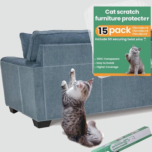 15Pack Cat Scratch Furniture Protector,Clear Couch Protector from Cat Claws, Single-Sided self-Adhesive Cat Scratch Deterrent for Furniture Door Walls, Cat Scratch Deterrent Tape+50 Pins in Saudi Arabia