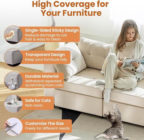 15Pack Cat Scratch Furniture Protector,Clear Couch Protector from Cat Claws, Single-Sided self-Adhesive Cat Scratch Deterrent for Furniture Door Walls, Cat Scratch Deterrent Tape+50 Pins in Saudi Arabia