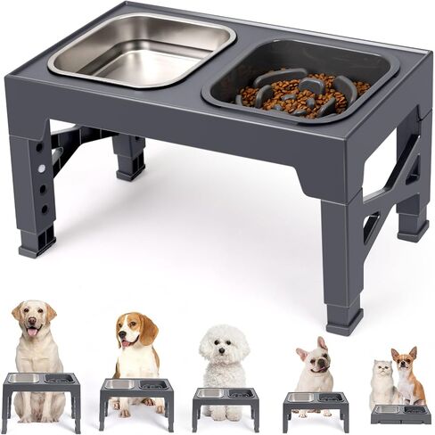 Niubya Elevated Dog Bowls with 2 Stainless Steel Dog Food Bowls, Raised Dog Bowl Adjusts to 5 Heights (3.15", 8.66", 9.84",11.02", 12.2") for Small Medium and Large Dogs in Kuwait