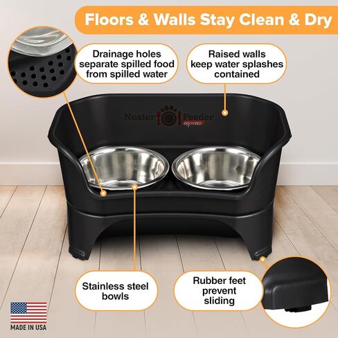 Neater Feeder Express Mess Proof Dog Bowls Elevated for Small Breed – Made in USA – No Spill Raised Slow Feeder Elevated Dog Bowl Stand, Stainless Steel Food and Water Bowl Set, Pink in Kuwait