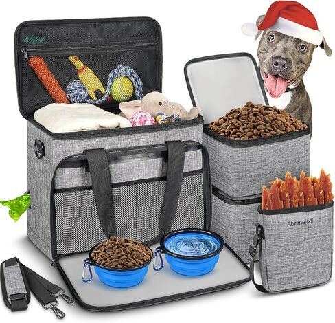 6 Set Dog Travel Bag, Large Pet Travel Kit for Supplies Includes 2 Food Containers, 1 Travel Organizer for Dogs, 2 Collapsible Bowls, 1 Treat Pouch, Dog Weekend Overnight Travel Bag Luggage in Saudi Arabia