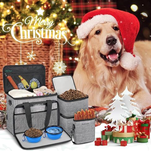 6 Set Dog Travel Bag, Large Pet Travel Kit for Supplies Includes 2 Food Containers, 1 Travel Organizer for Dogs, 2 Collapsible Bowls, 1 Treat Pouch, Dog Weekend Overnight Travel Bag Luggage in Saudi Arabia