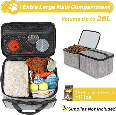 6 Set Dog Travel Bag, Large Pet Travel Kit for Supplies Includes 2 Food Containers, 1 Travel Organizer for Dogs, 2 Collapsible Bowls, 1 Treat Pouch, Dog Weekend Overnight Travel Bag Luggage in Saudi Arabia