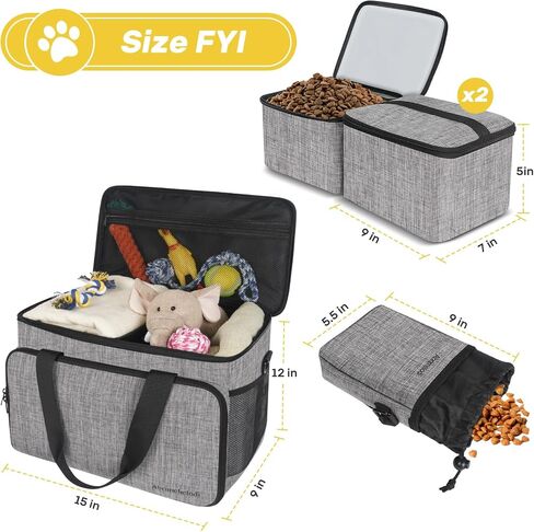 6 Set Dog Travel Bag, Large Pet Travel Kit for Supplies Includes 2 Food Containers, 1 Travel Organizer for Dogs, 2 Collapsible Bowls, 1 Treat Pouch, Dog Weekend Overnight Travel Bag Luggage in Saudi Arabia