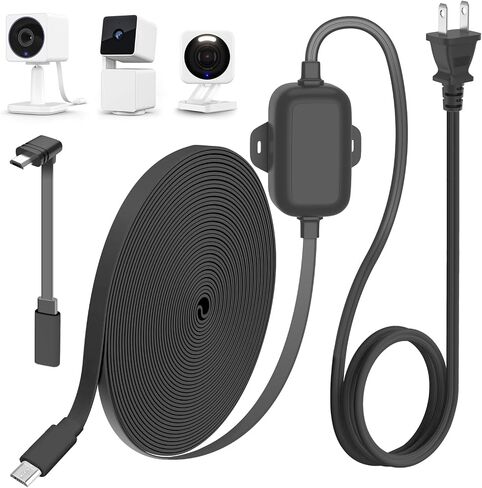 محول طاقة خارجي بطول 25 قدمًا لكاميرا WYZE V4، WYZE Cam OG/V3/V3 Pro، كابل تمديد USB صغير على شكل حرف L لكاميرا WYZE Cam Pan V3، استبدال قابس WYZE، كابل مسطح مقاوم للماء IP67 لشحن كاميرا WYZE الخاصة بك in Kuwait