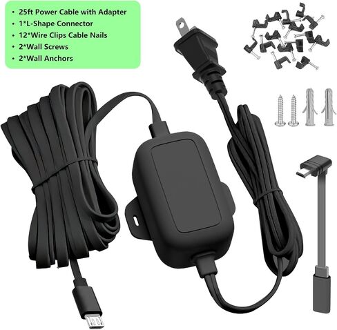 محول طاقة خارجي بطول 25 قدمًا لكاميرا WYZE V4، WYZE Cam OG/V3/V3 Pro، كابل تمديد USB صغير على شكل حرف L لكاميرا WYZE Cam Pan V3، استبدال قابس WYZE، كابل مسطح مقاوم للماء IP67 لشحن كاميرا WYZE الخاصة بك in Kuwait