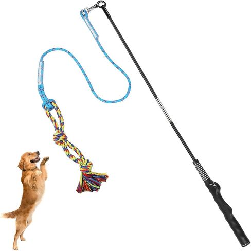 DIBBATU Flirt Pole for Dogs Interactive Dog Toys for Large Medium Small Dogs Chase and Tug of War, Dog Teaser Wand with Lure Chewing Toy for Outdoor Exercise & Training in Kuwait