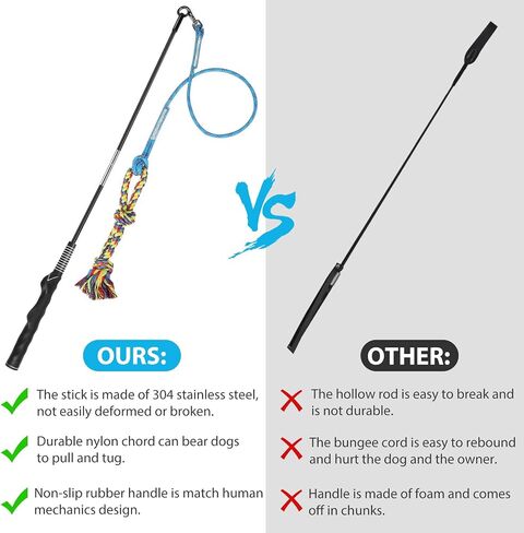 DIBBATU Flirt Pole for Dogs Interactive Dog Toys for Large Medium Small Dogs Chase and Tug of War, Dog Teaser Wand with Lure Chewing Toy for Outdoor Exercise & Training in Kuwait