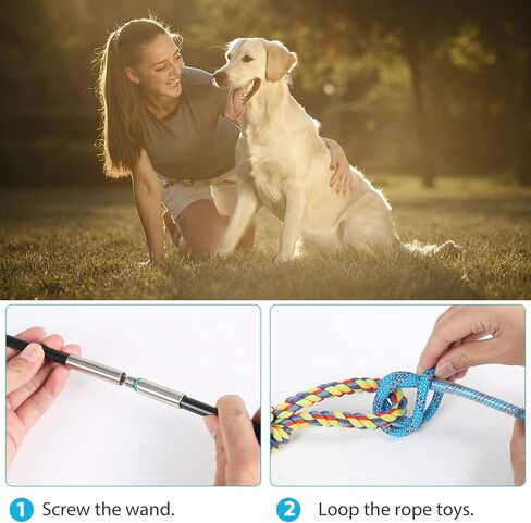 DIBBATU Flirt Pole for Dogs Interactive Dog Toys for Large Medium Small Dogs Chase and Tug of War, Dog Teaser Wand with Lure Chewing Toy for Outdoor Exercise & Training in Kuwait