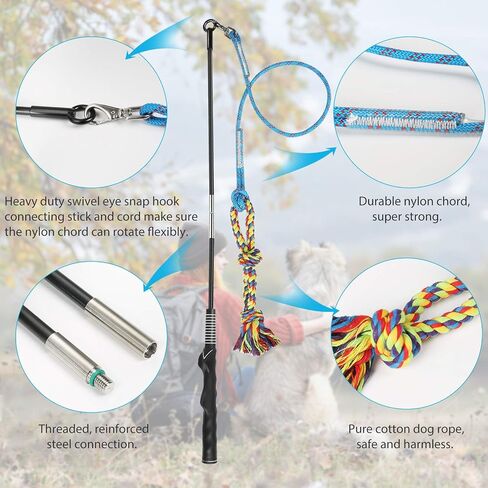 DIBBATU Flirt Pole for Dogs Interactive Dog Toys for Large Medium Small Dogs Chase and Tug of War, Dog Teaser Wand with Lure Chewing Toy for Outdoor Exercise & Training in Kuwait