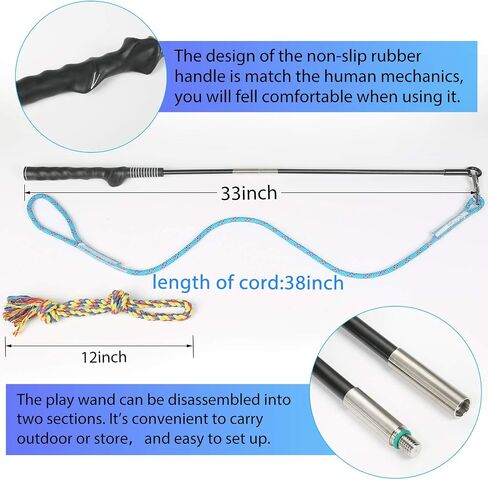 DIBBATU Flirt Pole for Dogs Interactive Dog Toys for Large Medium Small Dogs Chase and Tug of War, Dog Teaser Wand with Lure Chewing Toy for Outdoor Exercise & Training in Kuwait