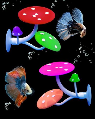 Uniclife Betta Mushroom Hammock Soft Aquarium Rest Bed Fish Breeding Playing Pad with Suction Cup Silicone Ornament Decoration Colorful Lifelike Decor for Fish Tank Landscape, 2 Pack in Kuwait