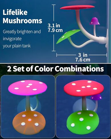 Uniclife Betta Mushroom Hammock Soft Aquarium Rest Bed Fish Breeding Playing Pad with Suction Cup Silicone Ornament Decoration Colorful Lifelike Decor for Fish Tank Landscape, 2 Pack in Kuwait