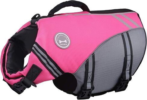 VIVAGLORY Sports Style Dog Life Jacket with Extra Flotation, Adjustable & Durable Swim Life Vest with Secure Fastening System for Large Dogs, Floral in Saudi Arabia