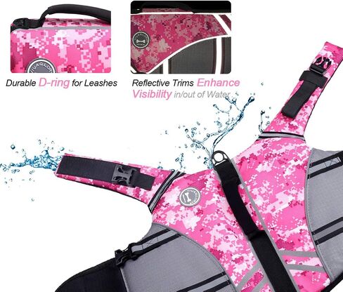 VIVAGLORY Sports Style Dog Life Jacket with Extra Flotation, Adjustable & Durable Swim Life Vest with Secure Fastening System for Large Dogs, Floral in Saudi Arabia
