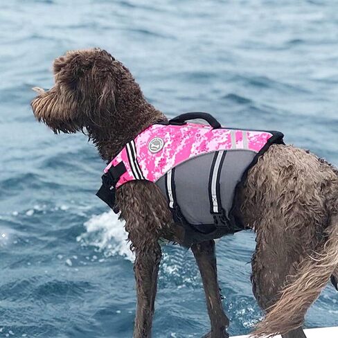 VIVAGLORY Sports Style Dog Life Jacket with Extra Flotation, Adjustable & Durable Swim Life Vest with Secure Fastening System for Large Dogs, Floral in Saudi Arabia