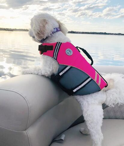 VIVAGLORY Sports Style Dog Life Jacket with Extra Flotation, Adjustable & Durable Swim Life Vest with Secure Fastening System for Large Dogs, Floral in Saudi Arabia
