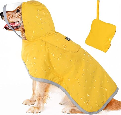 Lukovee Dog Raincoat, Adjustable Dog Rain Jacket with Clear Hooded Double Layer for Large Medium Small Dogs Puppies, Waterproof Dog Rain Coat Poncho with Reflective Storage Pocket & Rim (Yellow, M) in Saudi Arabia