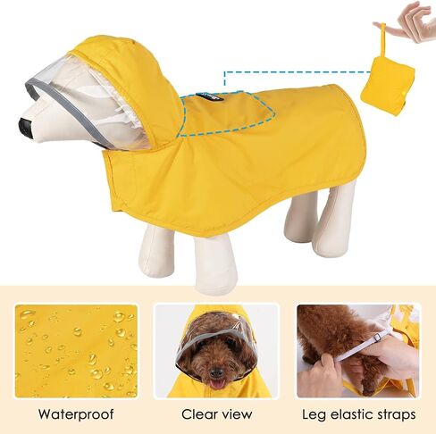 Lukovee Dog Raincoat, Adjustable Dog Rain Jacket with Clear Hooded Double Layer for Large Medium Small Dogs Puppies, Waterproof Dog Rain Coat Poncho with Reflective Storage Pocket & Rim (Yellow, M) in Saudi Arabia