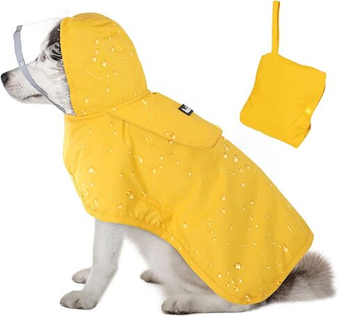 Lukovee Dog Raincoat, Adjustable Dog Rain Jacket with Clear Hooded Double Layer for Large Medium Small Dogs Puppies, Waterproof Dog Rain Coat Poncho with Reflective Storage Pocket & Rim (Yellow, M) in Saudi Arabia