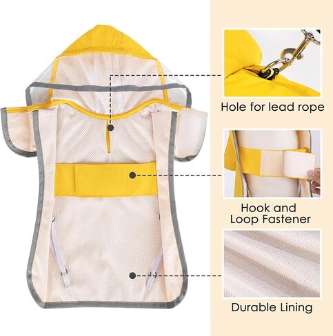 Lukovee Dog Raincoat, Adjustable Dog Rain Jacket with Clear Hooded Double Layer for Large Medium Small Dogs Puppies, Waterproof Dog Rain Coat Poncho with Reflective Storage Pocket & Rim (Yellow, M) in Saudi Arabia