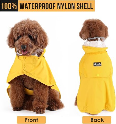 Lukovee Dog Raincoat, Adjustable Dog Rain Jacket with Clear Hooded Double Layer for Large Medium Small Dogs Puppies, Waterproof Dog Rain Coat Poncho with Reflective Storage Pocket & Rim (Yellow, M) in Saudi Arabia