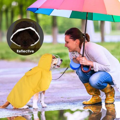 Lukovee Dog Raincoat, Adjustable Dog Rain Jacket with Clear Hooded Double Layer for Large Medium Small Dogs Puppies, Waterproof Dog Rain Coat Poncho with Reflective Storage Pocket & Rim (Yellow, M) in Saudi Arabia