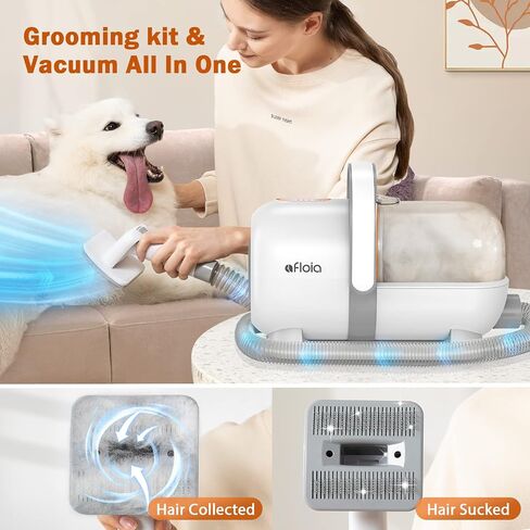 Afloia Dog Grooming Kit, Pet Grooming Vacuum & Dog Clippers Nail Trimmer Grinder & Dog Brush for Shedding with 6 Pet Grooming Tools, Low Noise Dog Hair Remover Pet Grooming Supplies for Dog Cat in Saudi Arabia